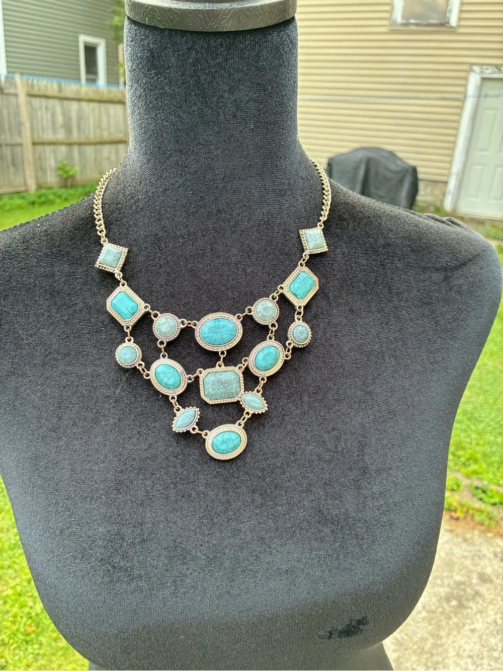 Turquoise Multi-Stone Layered Necklace in Gold Tone